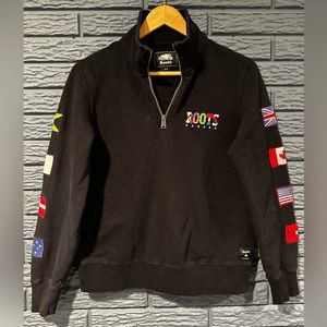 Roots Sweatshirt Pullover Quarter Zip With Flags Black Women’s